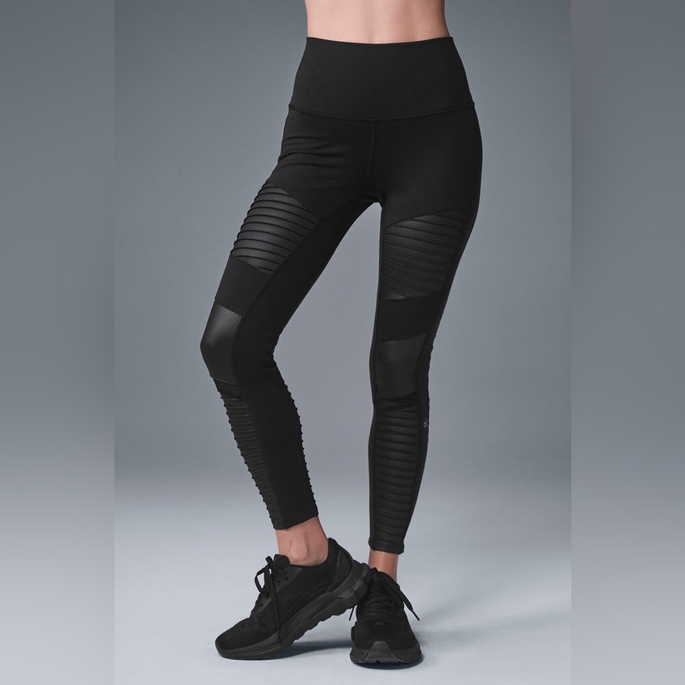 ALO Yoga Black Moto Ribbed High-Waist Leggings